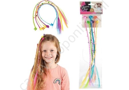 Glamour&Shine. 6x Haarlok met hartjes aan haarclip met snoepzak