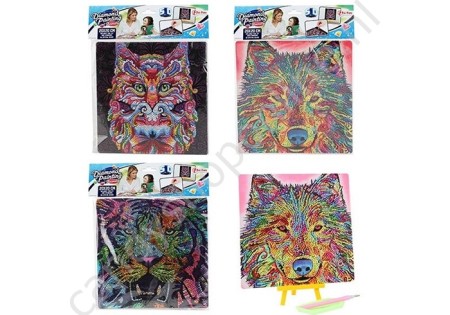 Diamond Painting Xtra Glans Dieren assorti 20x26cm. met snoepzak