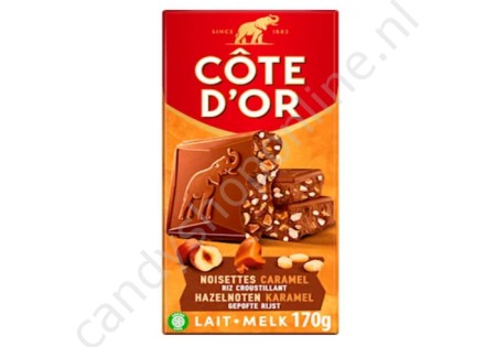 Côte d'Or Melkchocolade met Hazelnoten, Karamel en gepofte Rijst 170gr.